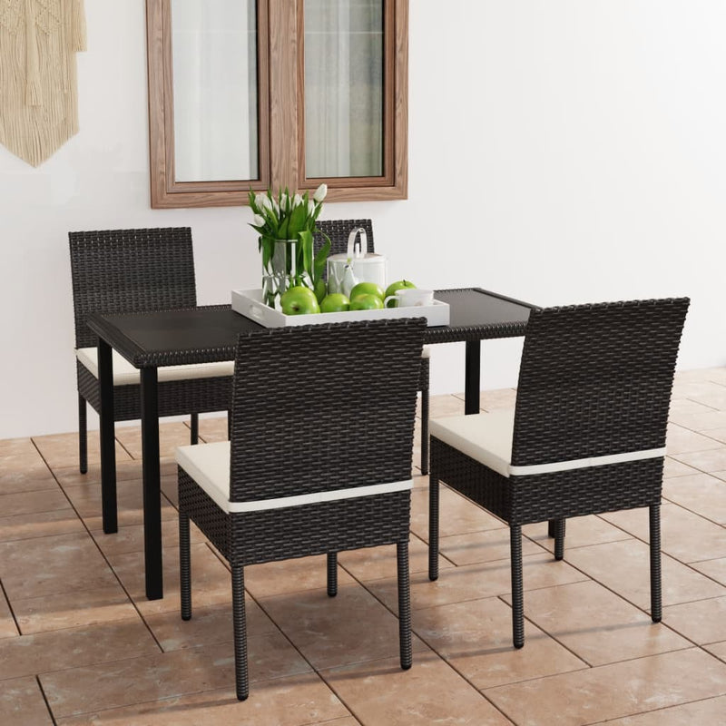 5 Piece Outdoor Dining Set with Cushions Poly Rattan Black