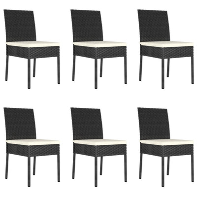 7 Piece Outdoor Dining Set with Cushions Poly Rattan Black