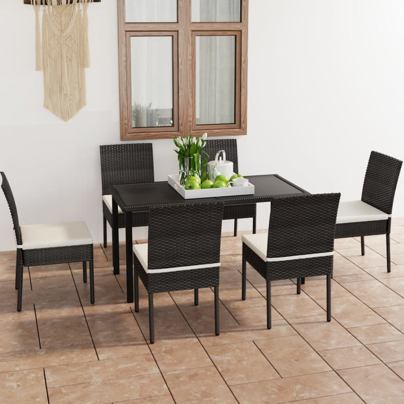 7 Piece Outdoor Dining Set with Cushions Poly Rattan Black