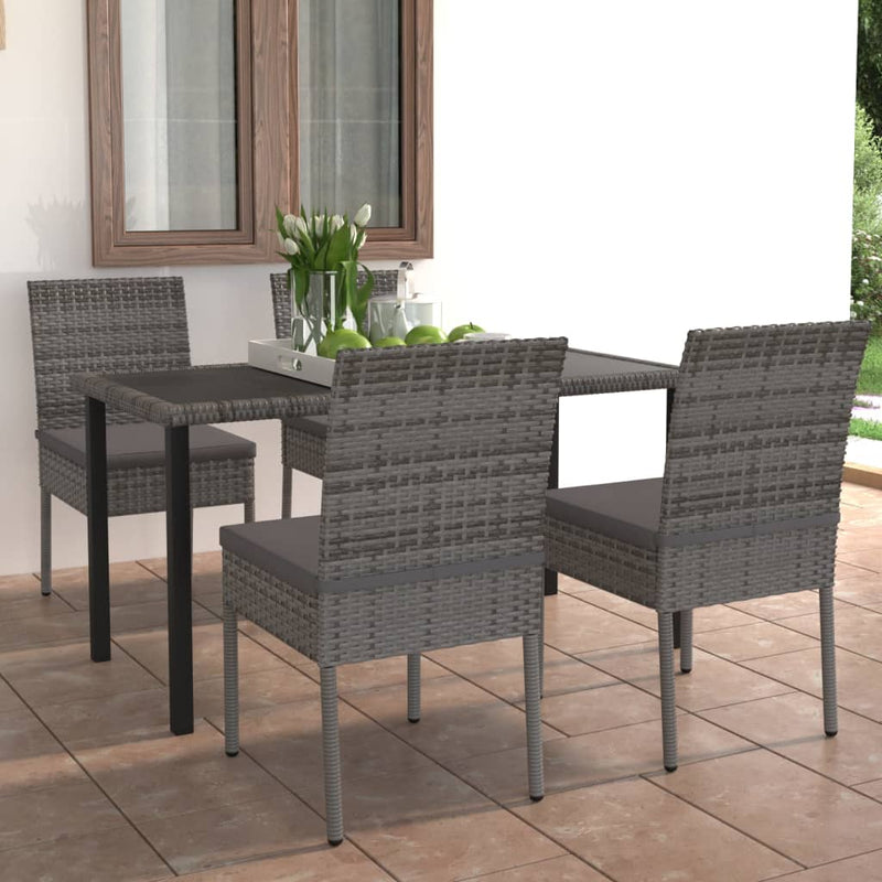 5 Piece Outdoor Dining Set with Cushions Poly Rattan Grey