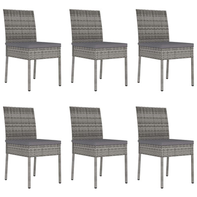 7 Piece Outdoor Dining Set with Cushions Poly Rattan Grey