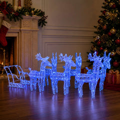 Reindeers & Sleigh Christmas Decoration 320 LEDs Acrylic Blue 43 x 11 x 55 cm (6 pcs)