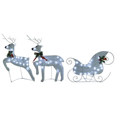 vidaXL Reindeer And Sleigh Christmas Decoration | Set of 4 | White | Mesh, Metal 4