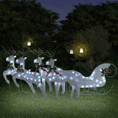 vidaXL Reindeer And Sleigh Christmas Decoration | Set of 4 | White | Mesh, Metal 1