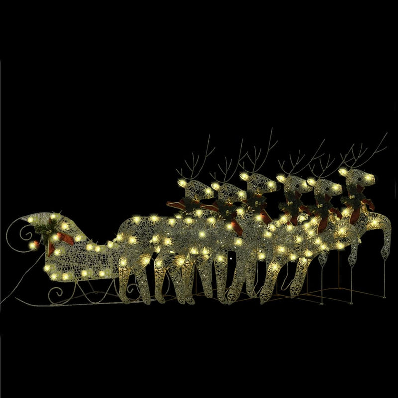 Reindeer & Sleigh Christmas Decoration 140 LEDs Outdoor Gold