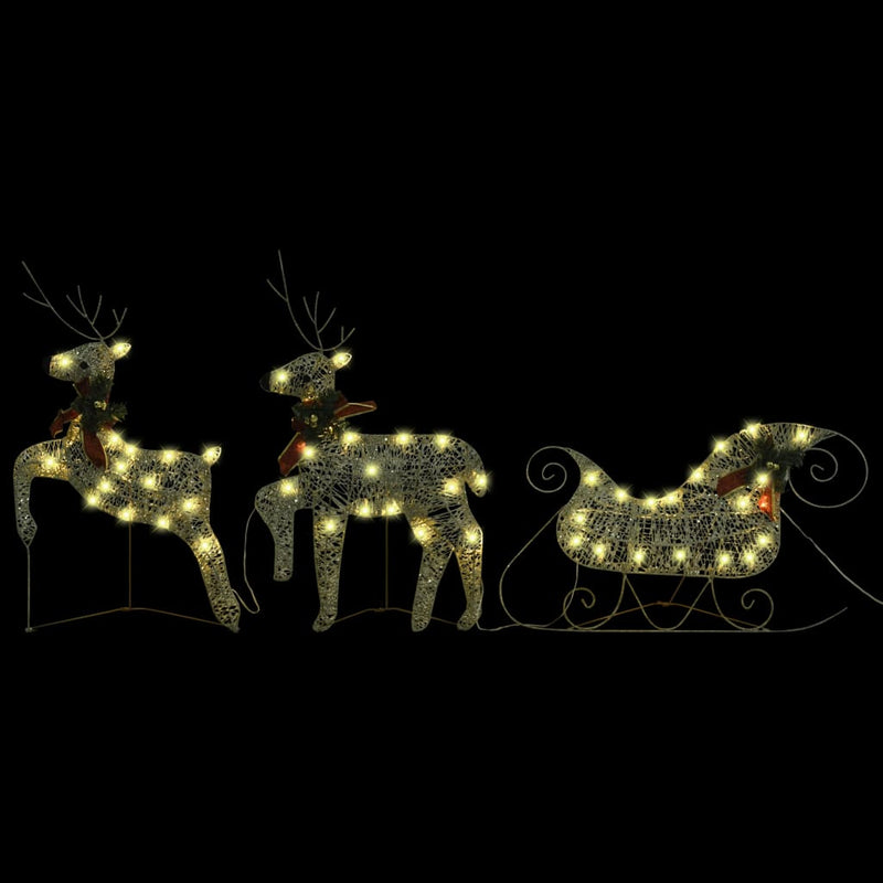 Reindeer & Sleigh Christmas Decoration 140 LEDs Outdoor Gold