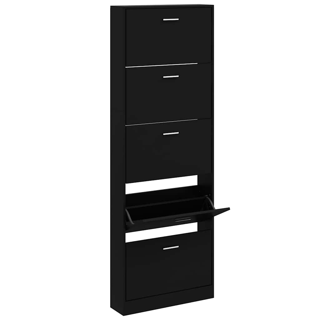vidaXL Shoe Cabinet Black 59x17x169 cm Engineered Wood 3