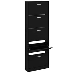 vidaXL Shoe Cabinet Black 59x17x169 cm Engineered Wood 3