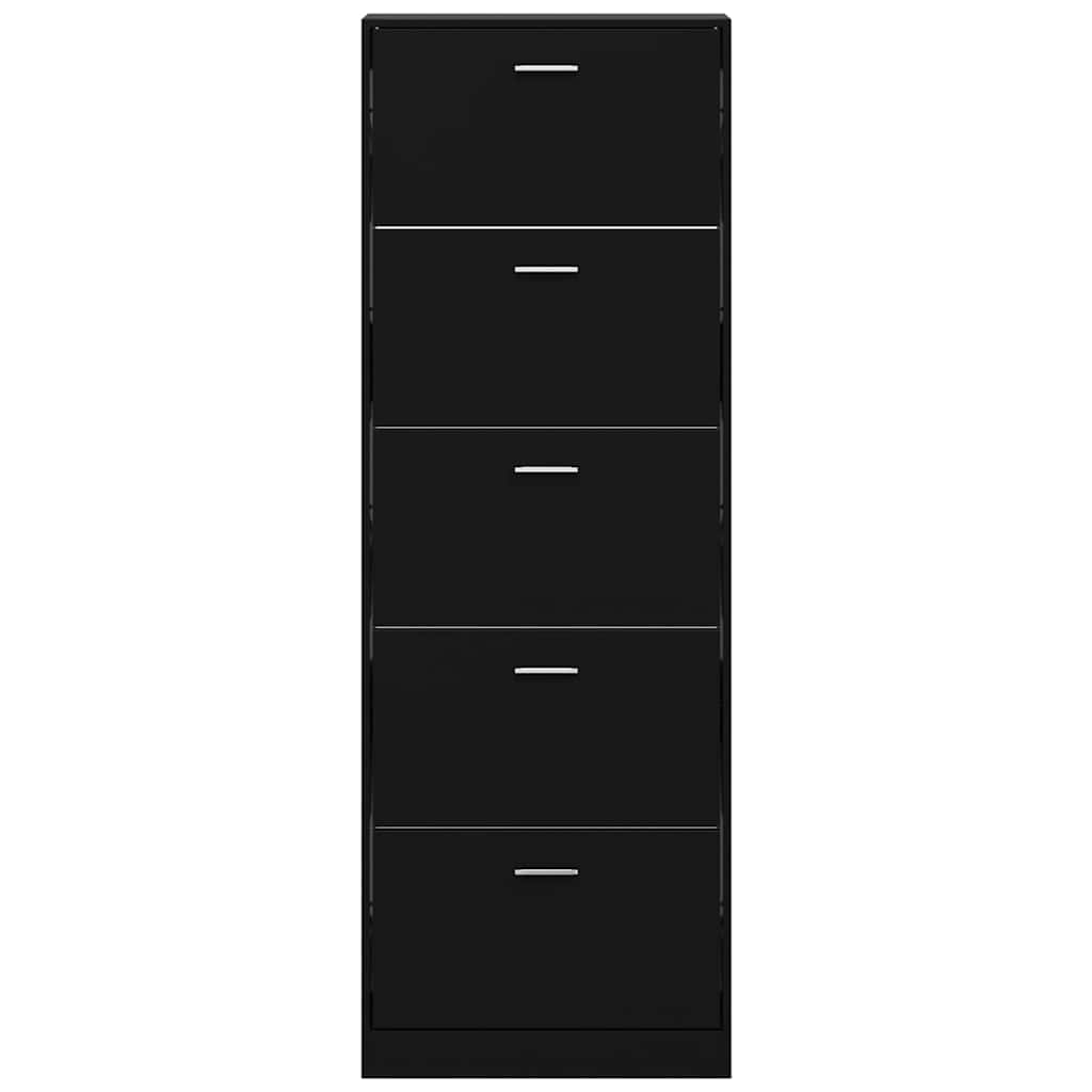 vidaXL Shoe Cabinet Black 59x17x169 cm Engineered Wood 4