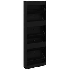 vidaXL Shoe Cabinet Black 59x17x169 cm Engineered Wood 6