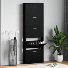 vidaXL Shoe Cabinet Black 59x17x169 cm Engineered Wood 1
