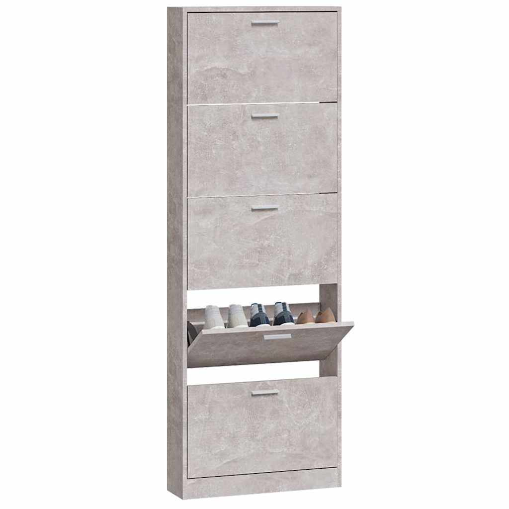 vidaXL Shoe Cabinet Concrete Grey 59x17x169 cm Engineered Wood 4