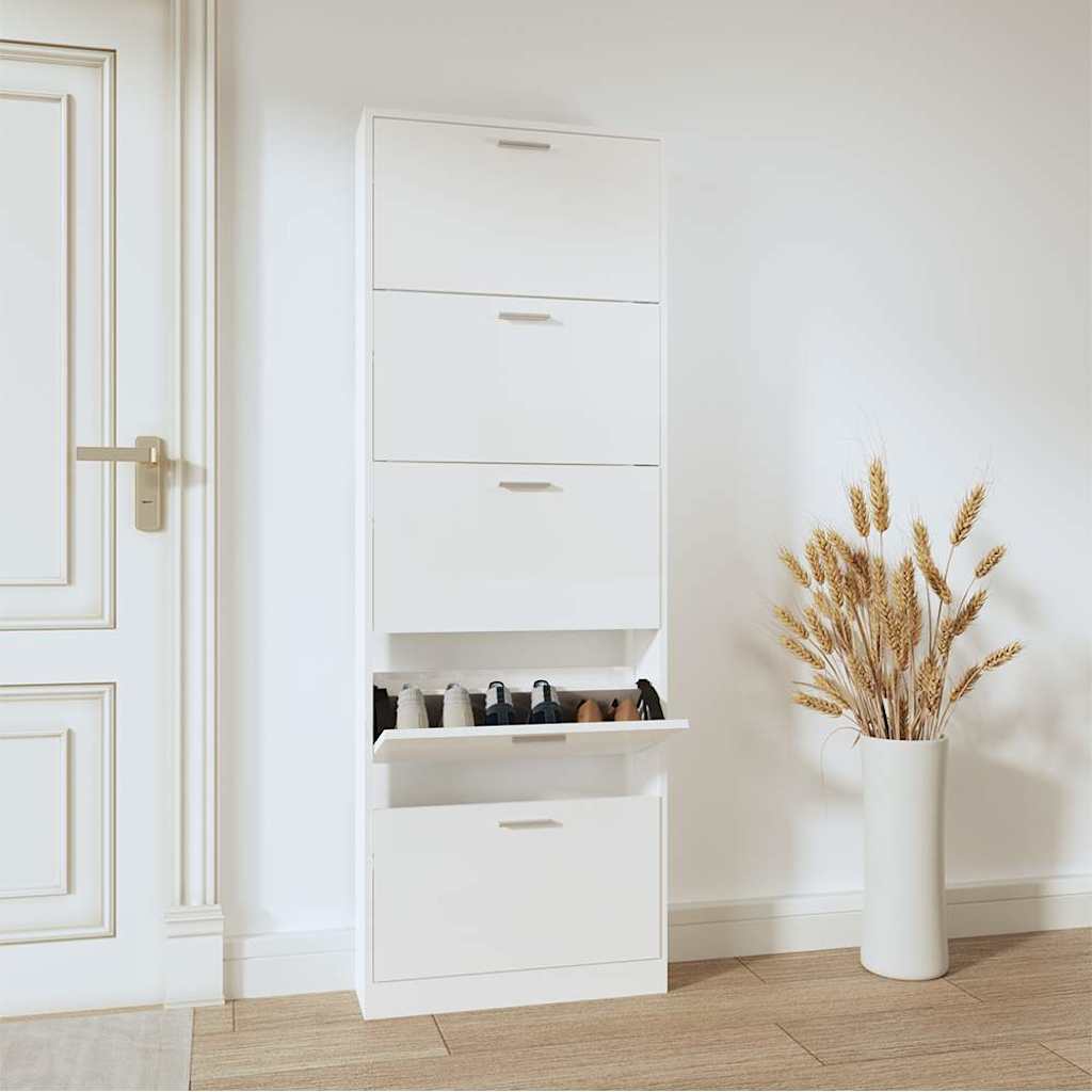 vidaXL Shoe Cabinet High Gloss White 59x17x169 cm Engineered Wood 1