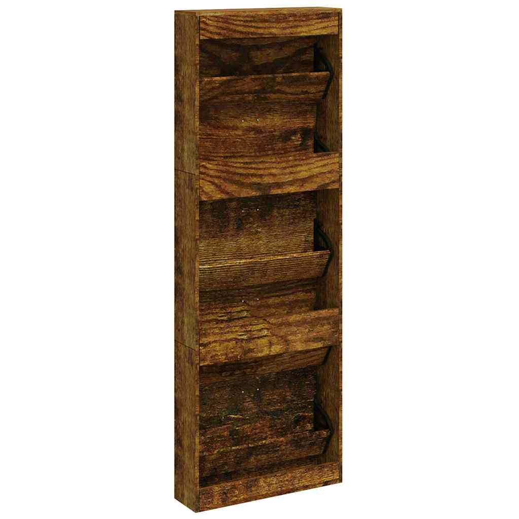 vidaXL Shoe Cabinet Smoked Oak 59x17x169 cm Engineered Wood 6