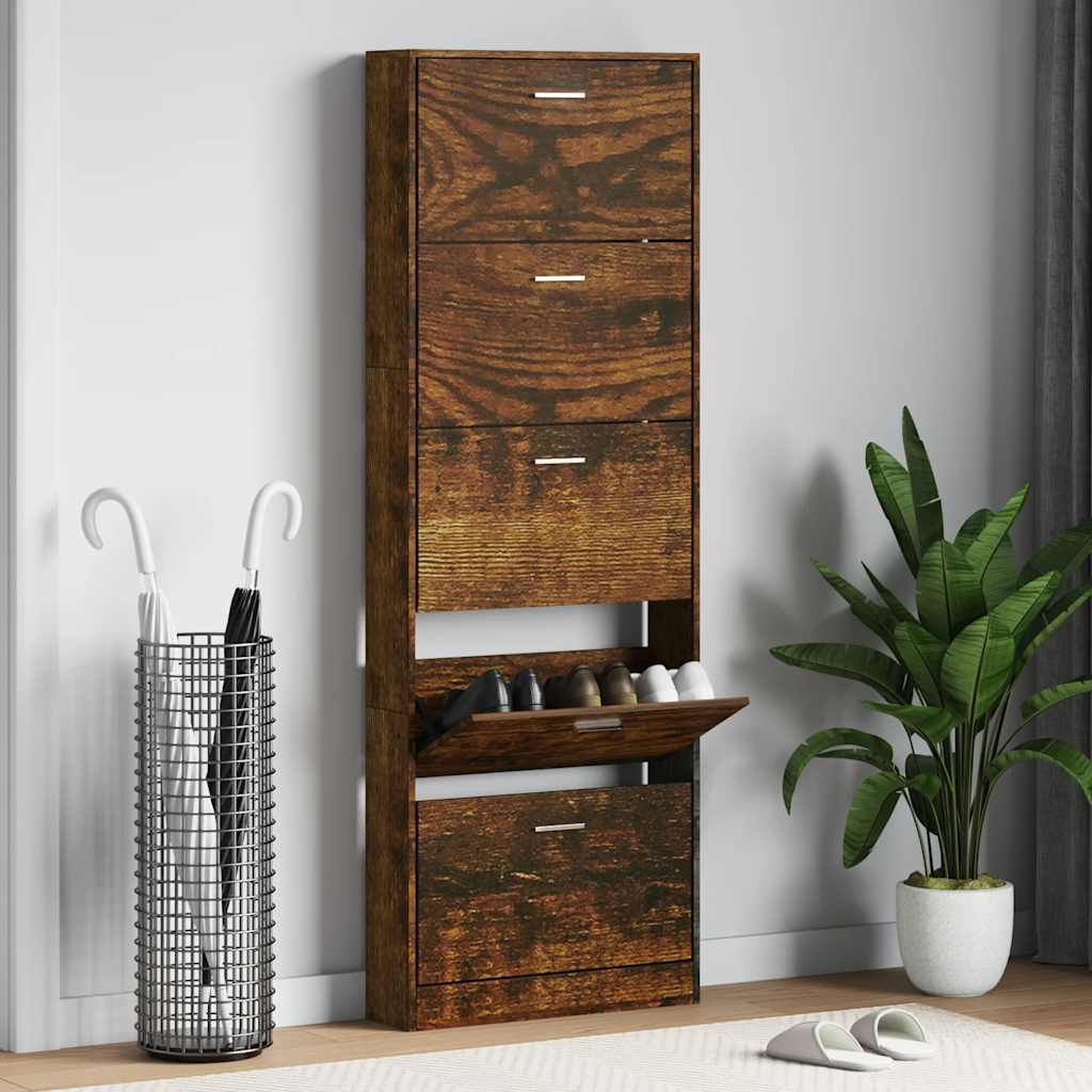 vidaXL Shoe Cabinet Smoked Oak 59x17x169 cm Engineered Wood 1
