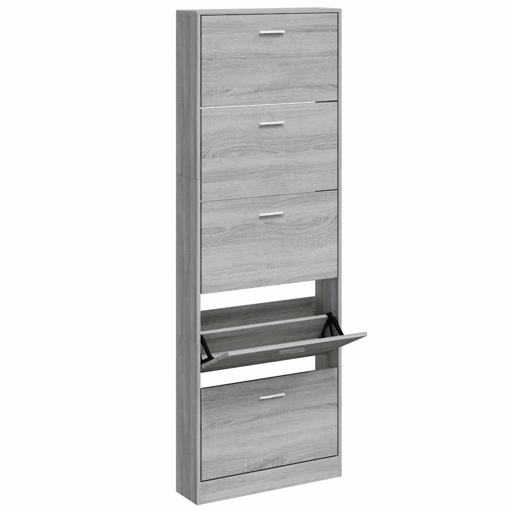vidaXL Shoe Cabinet Grey Sonoma 59x17x169 cm Engineered Wood 3