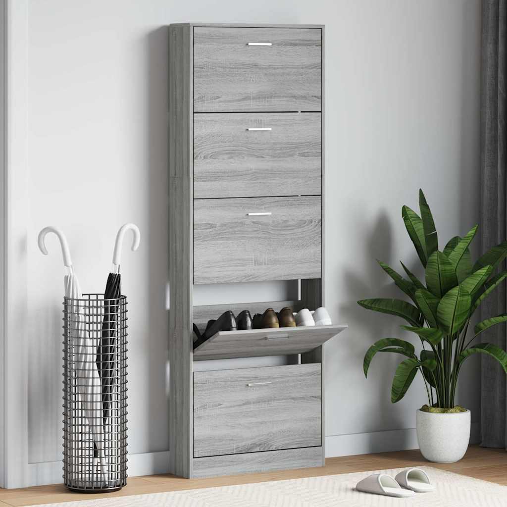 vidaXL Shoe Cabinet Grey Sonoma 59x17x169 cm Engineered Wood 1
