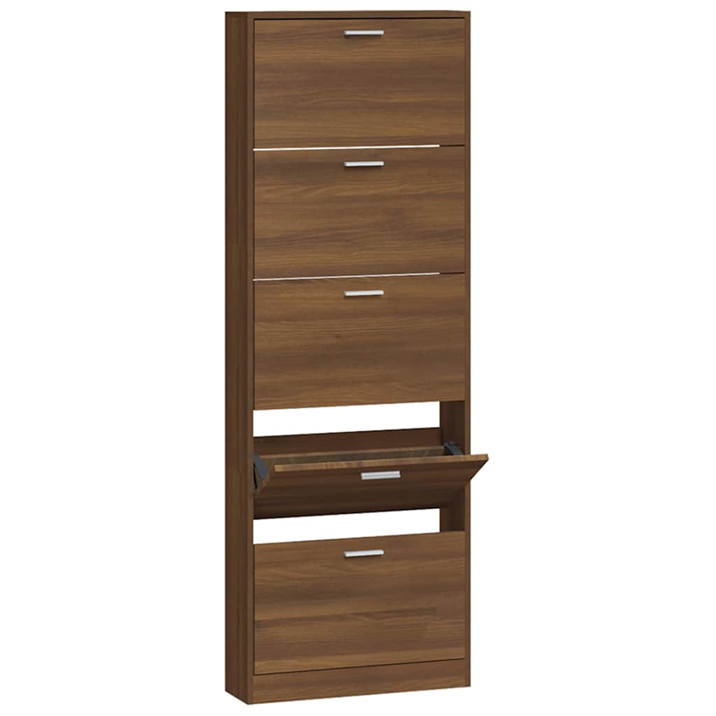 vidaXL Shoe Cabinet Brown Oak 59x17x169 cm Engineered Wood 5