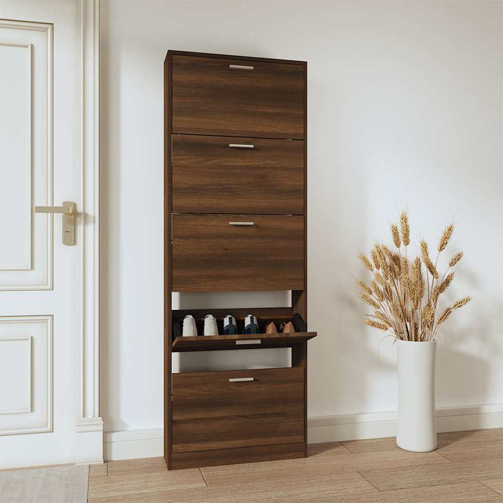 vidaXL Shoe Cabinet Brown Oak 59x17x169 cm Engineered Wood 1