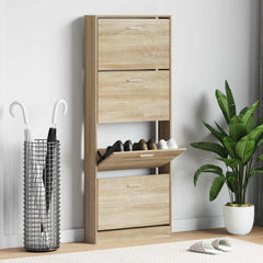 vidaXL Shoe Cabinet Oak 59x17x150 cm Engineered Wood 1
