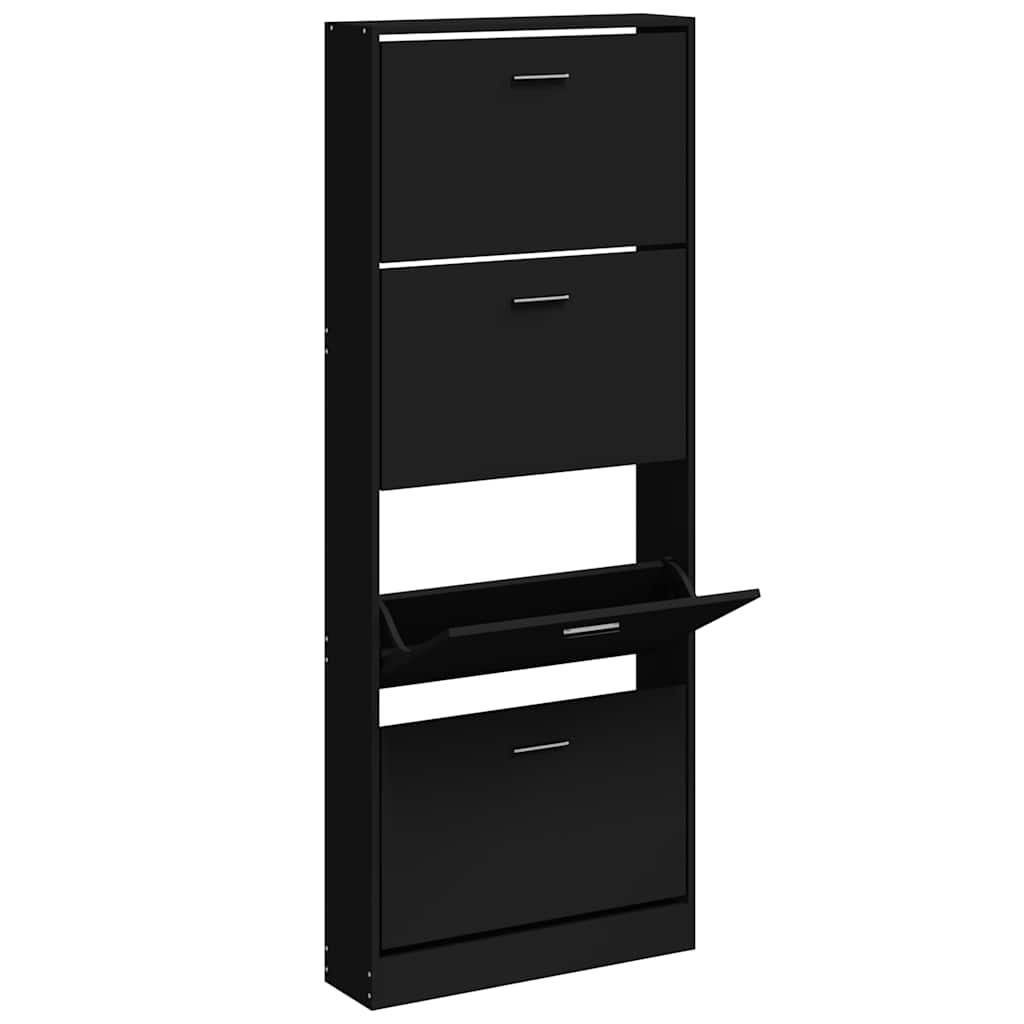 vidaXL Shoe Cabinet Black 59x17x150 cm Engineered Wood 3