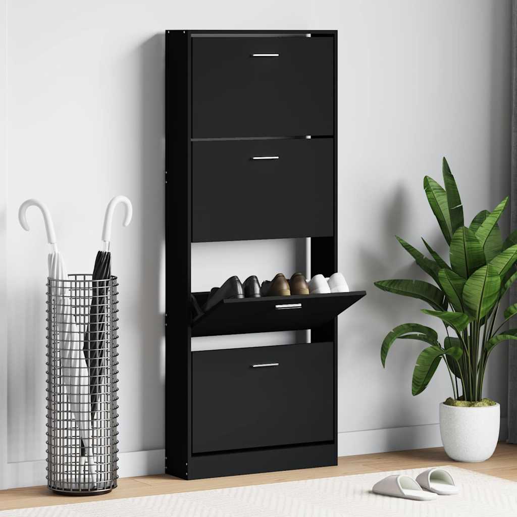 vidaXL Shoe Cabinet Black 59x17x150 cm Engineered Wood 1