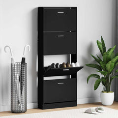 vidaXL Shoe Cabinet Black 59x17x150 cm Engineered Wood 1