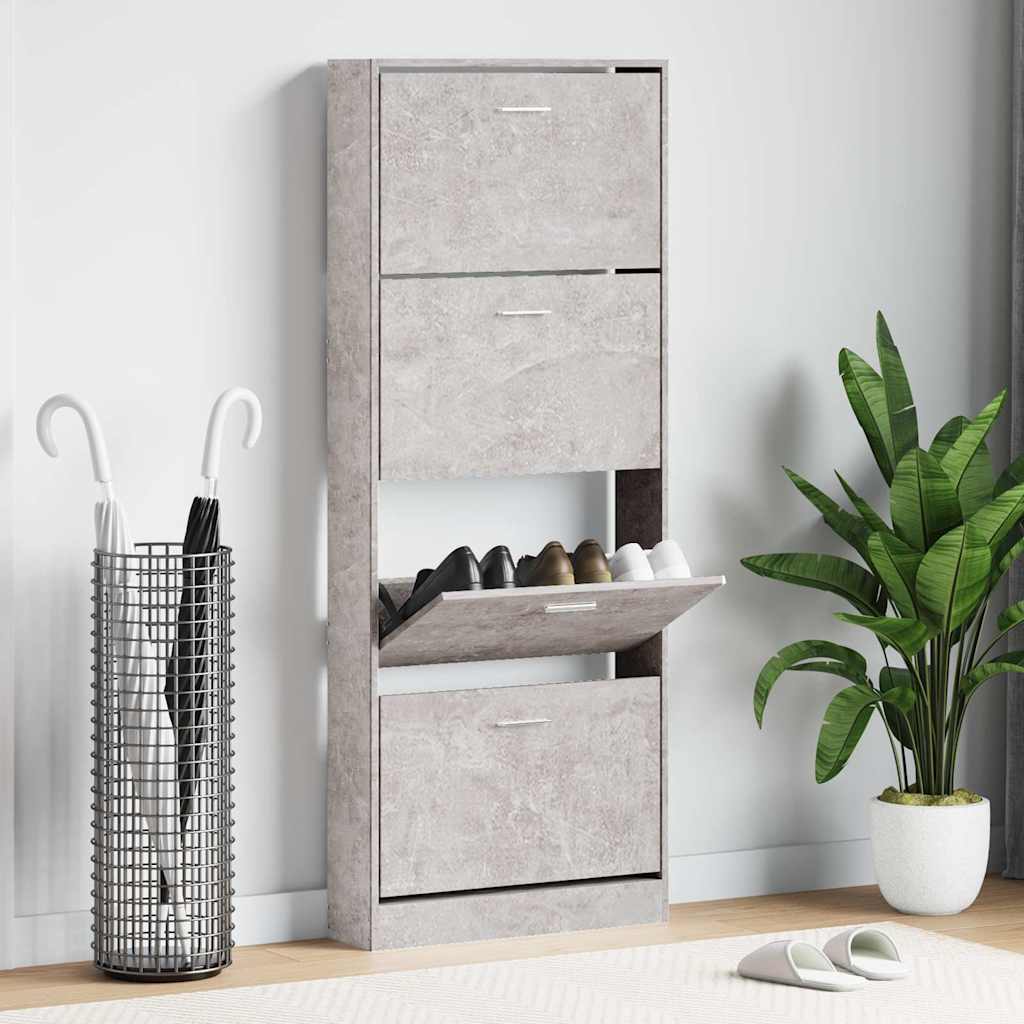 vidaXL Shoe Cabinet Concrete Grey 59x17x150 cm Engineered Wood 1