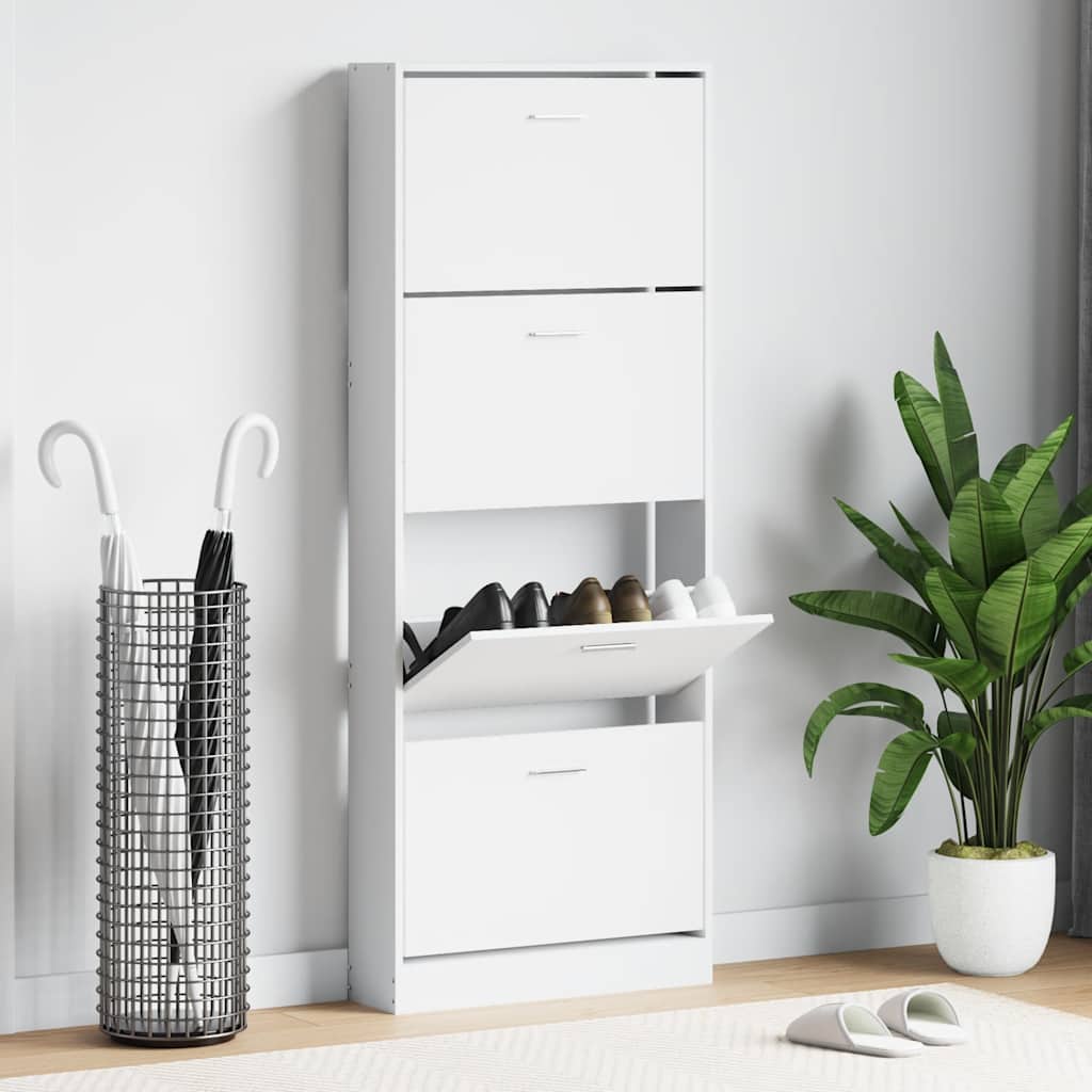 vidaXL Shoe Cabinet High Gloss White 59x17x150 cm Engineered Wood 1
