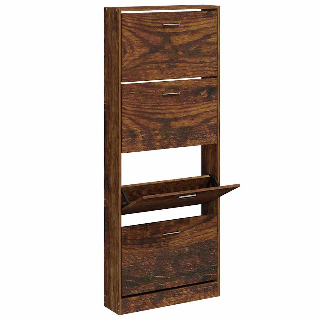 vidaXL Shoe Cabinet Smoked Oak 59x17x150 cm Engineered Wood 3