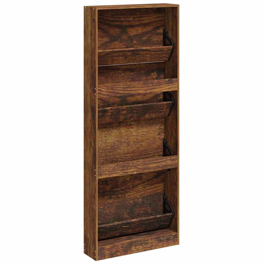 vidaXL Shoe Cabinet Smoked Oak 59x17x150 cm Engineered Wood 6