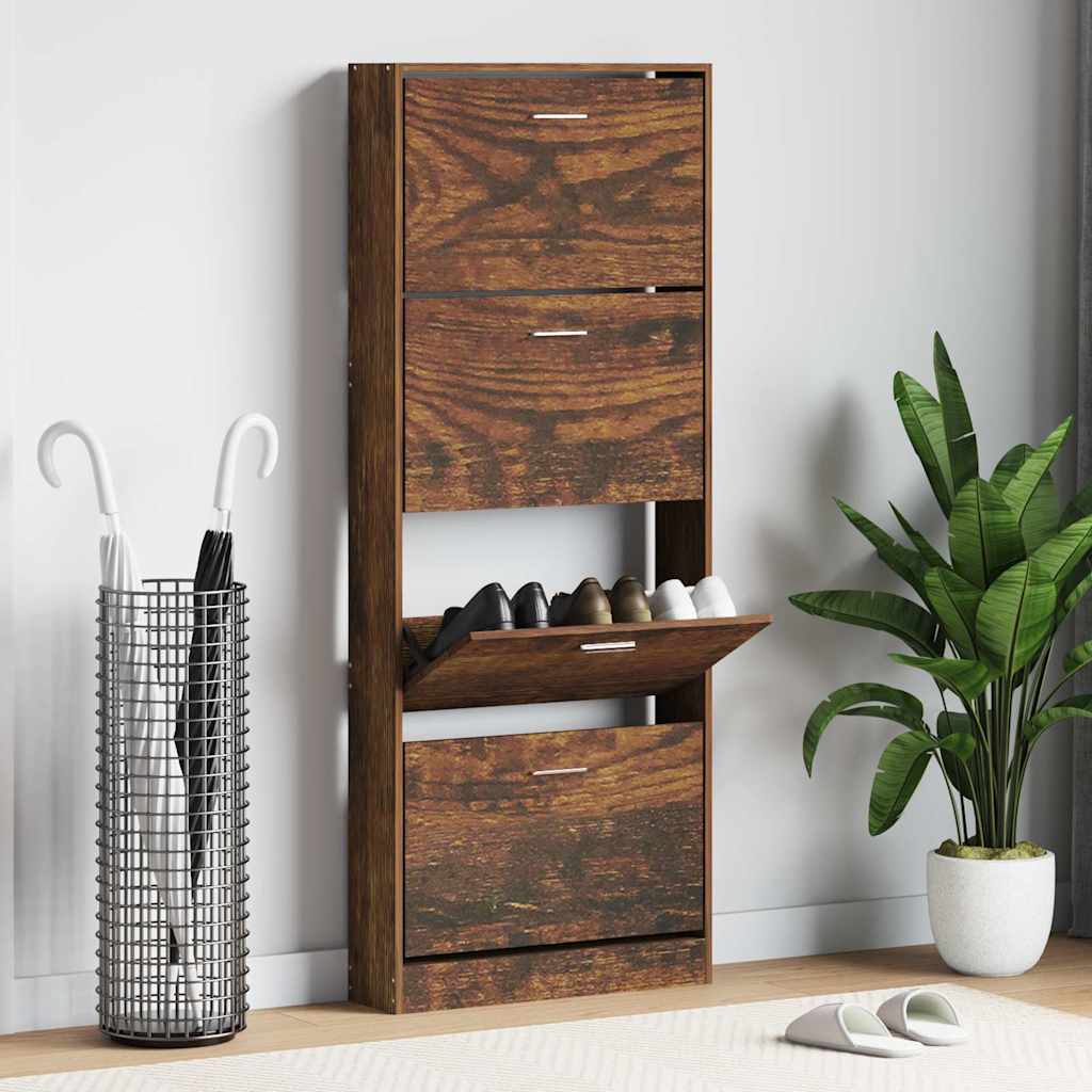 vidaXL Shoe Cabinet Smoked Oak 59x17x150 cm Engineered Wood 1