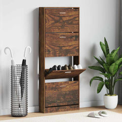 vidaXL Shoe Cabinet Smoked Oak 59x17x150 cm Engineered Wood 1