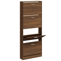 vidaXL Shoe Cabinet Brown Oak 59x17x150 cm Engineered Wood 3