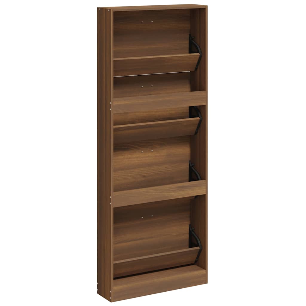 vidaXL Shoe Cabinet Brown Oak 59x17x150 cm Engineered Wood 6