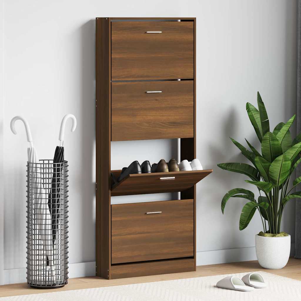 vidaXL Shoe Cabinet Brown Oak 59x17x150 cm Engineered Wood 1
