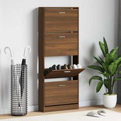vidaXL Shoe Cabinet Brown Oak 59x17x150 cm Engineered Wood 1