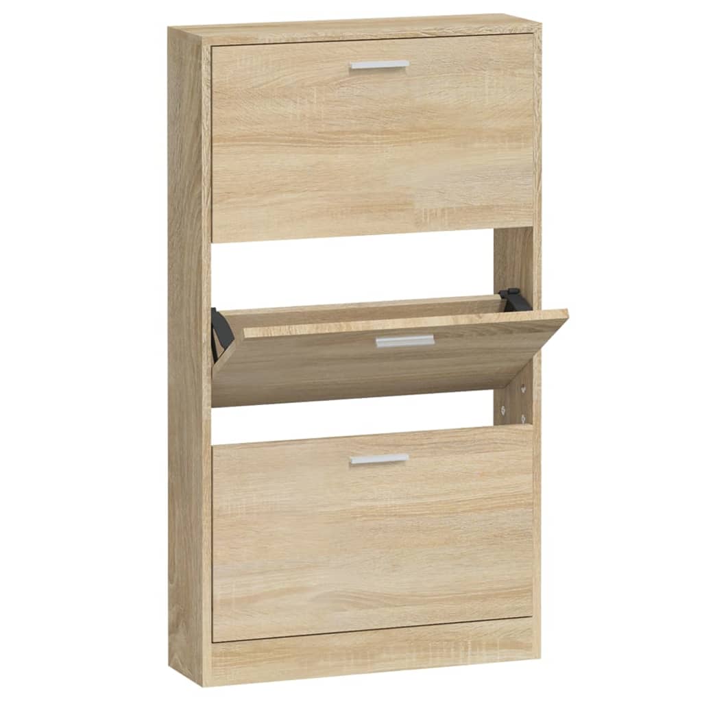 vidaXL Shoe Cabinet Oak 59x17x108 cm Engineered Wood 2