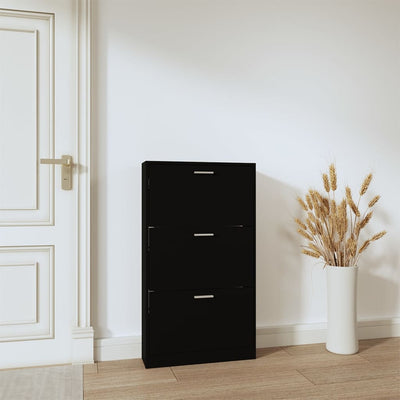 Shoe Cabinet Black 59x17x108 cm Engineered Wood