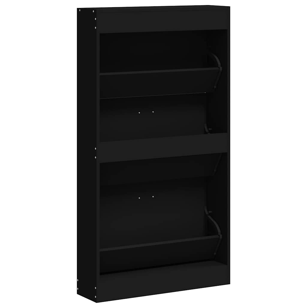vidaXL Shoe Cabinet Black 59x17x108 cm Engineered Wood 6