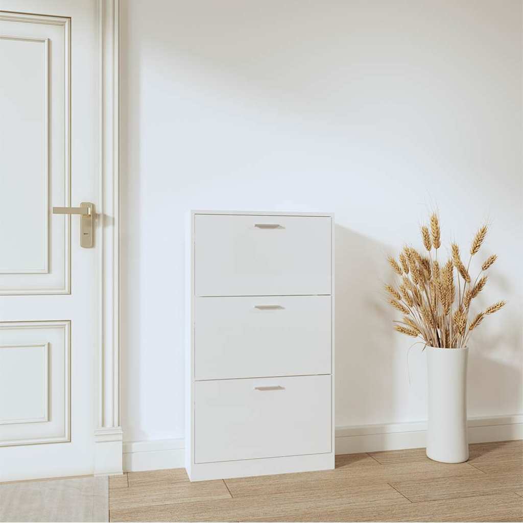 vidaXL Shoe Cabinet High Gloss White 59x17x108 cm Engineered Wood 3