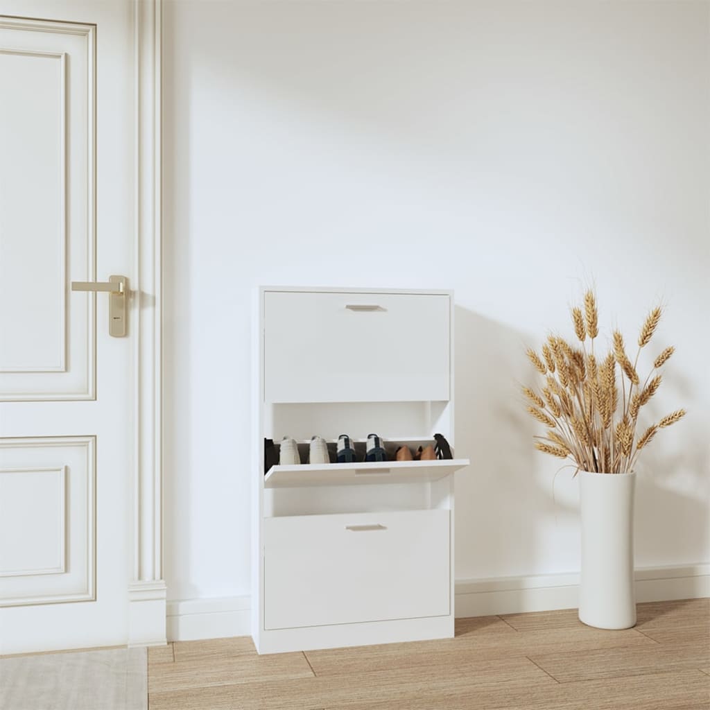 vidaXL Shoe Cabinet High Gloss White 59x17x108 cm Engineered Wood 1