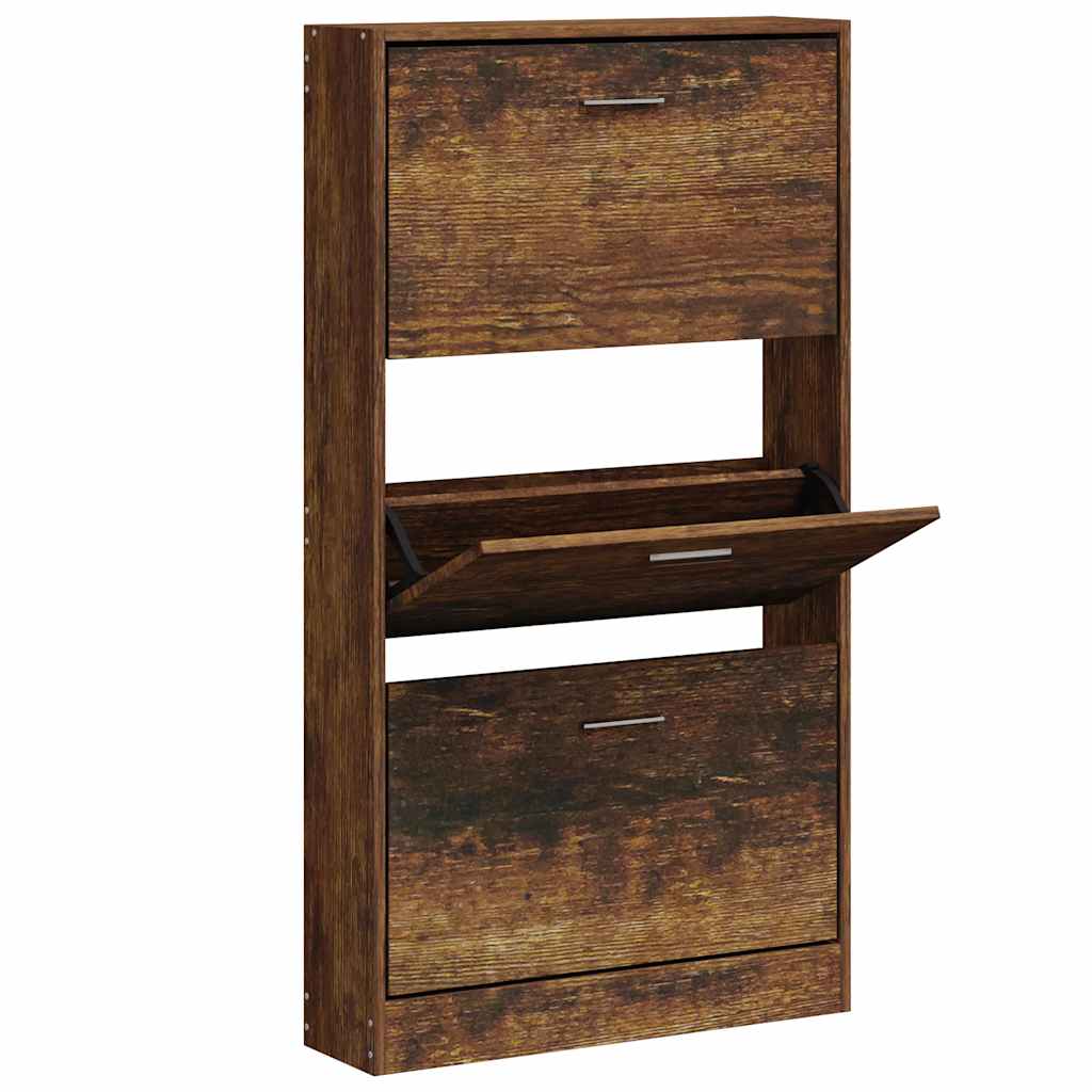 vidaXL Shoe Cabinet Smoked Oak 59x17x108 cm Engineered Wood 3