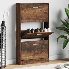 vidaXL Shoe Cabinet Smoked Oak 59x17x108 cm Engineered Wood 1
