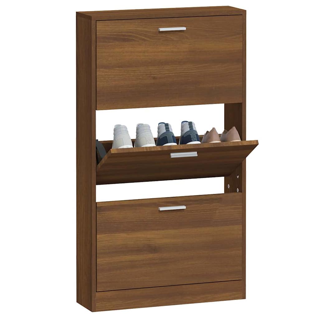 vidaXL Shoe Cabinet Brown Oak 59x17x108 cm Engineered Wood 4