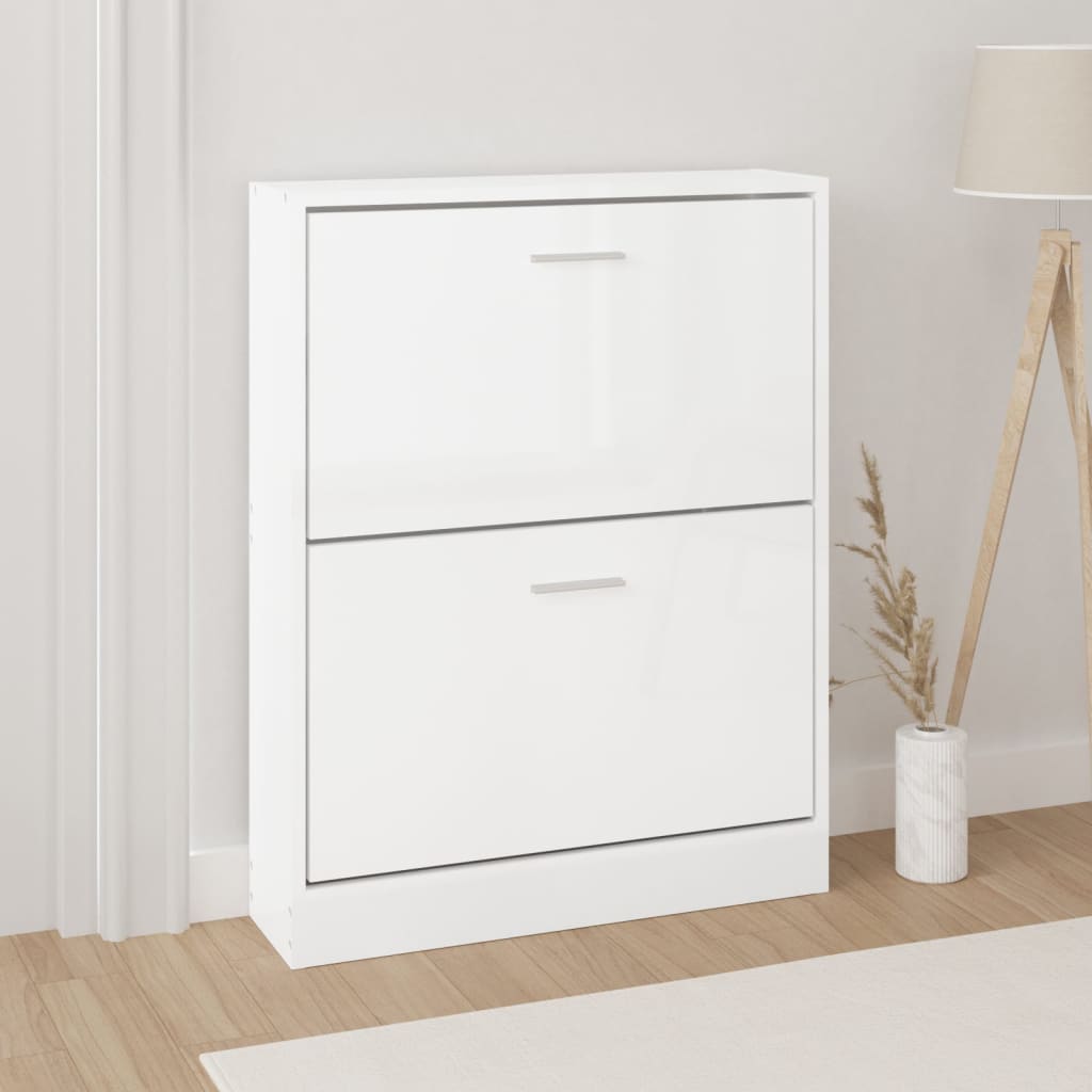 vidaXL Shoe Cabinet High Gloss White 59x17x81 cm Engineered Wood 1