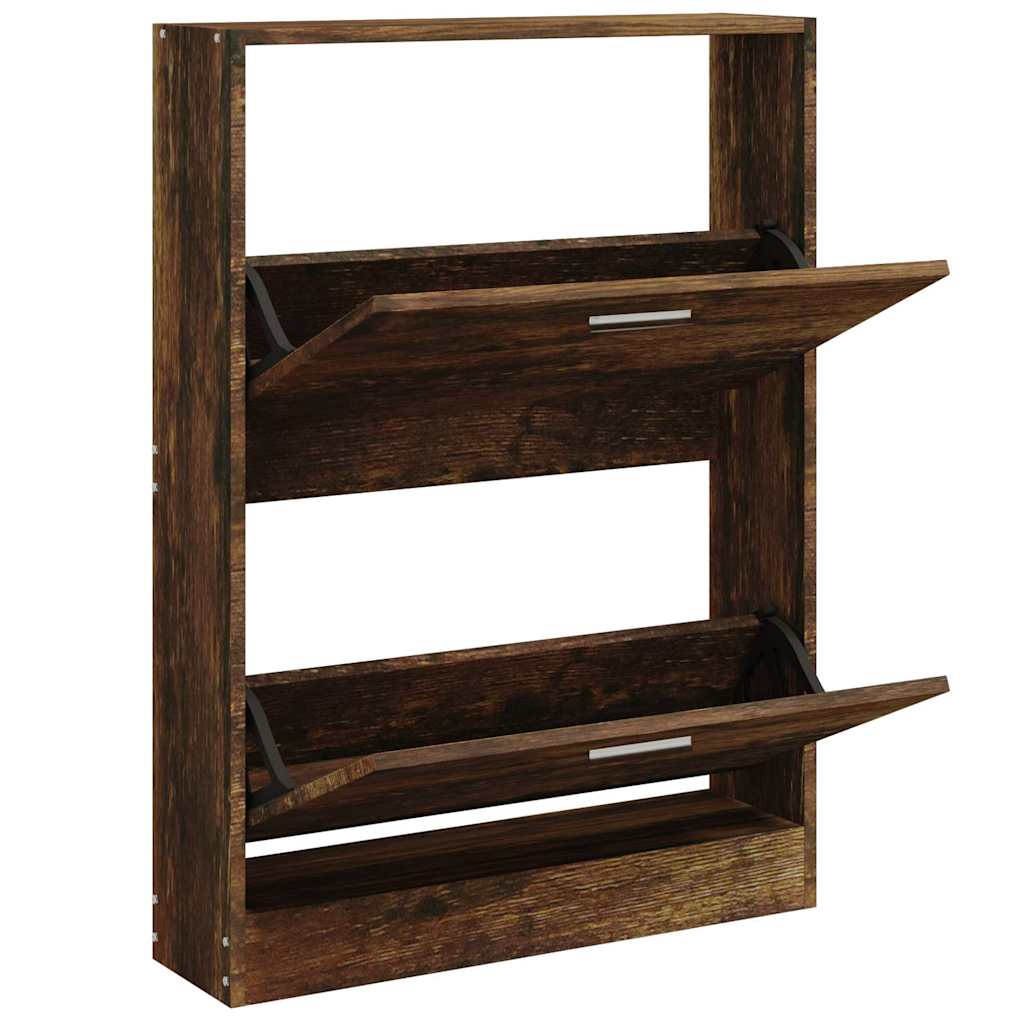 vidaXL Shoe Cabinet Smoked Oak 59x17x81 cm Engineered Wood 3