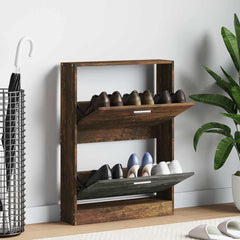 vidaXL Shoe Cabinet Smoked Oak 59x17x81 cm Engineered Wood 1