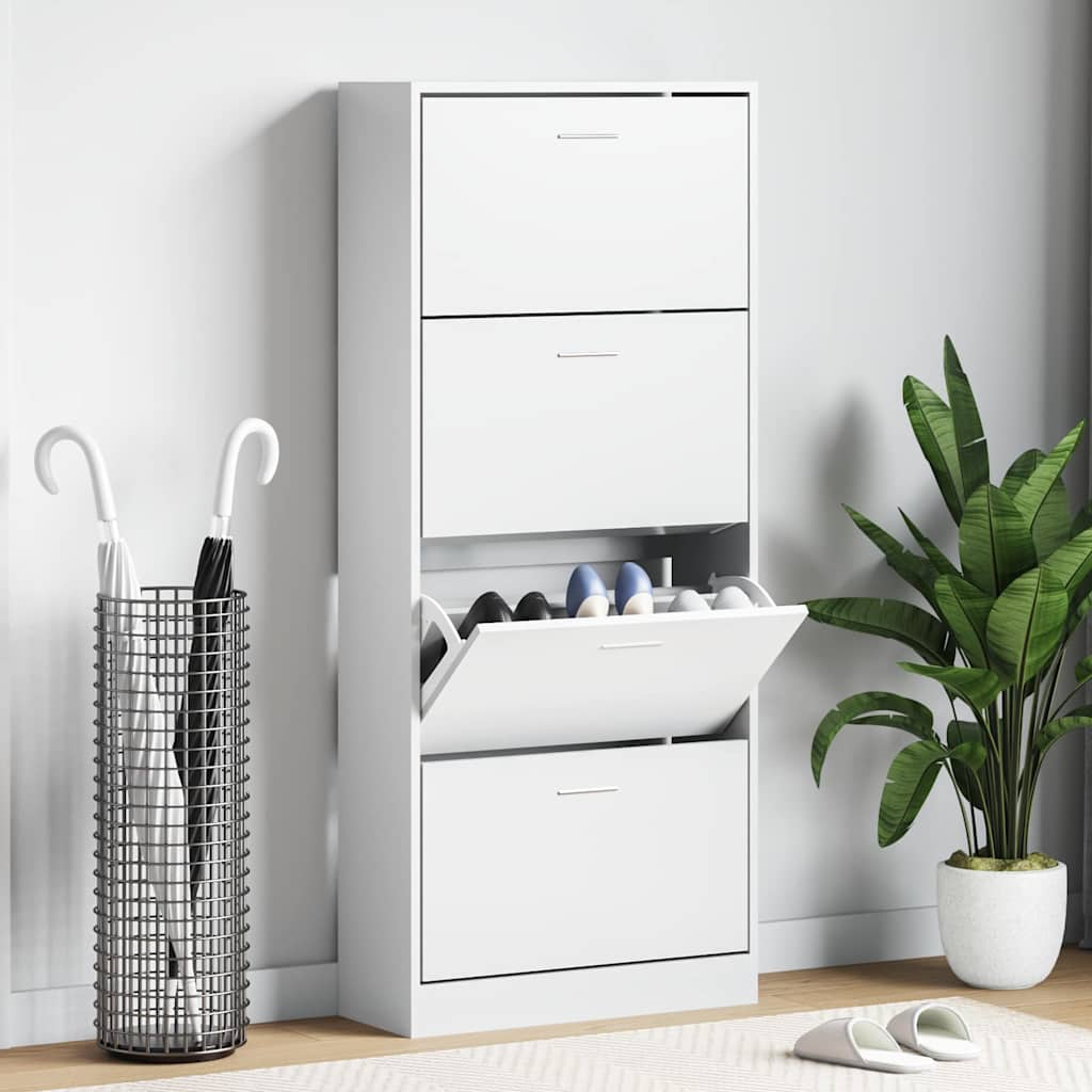vidaXL Shoe Cabinet White 63x24x147 cm Engineered Wood 1