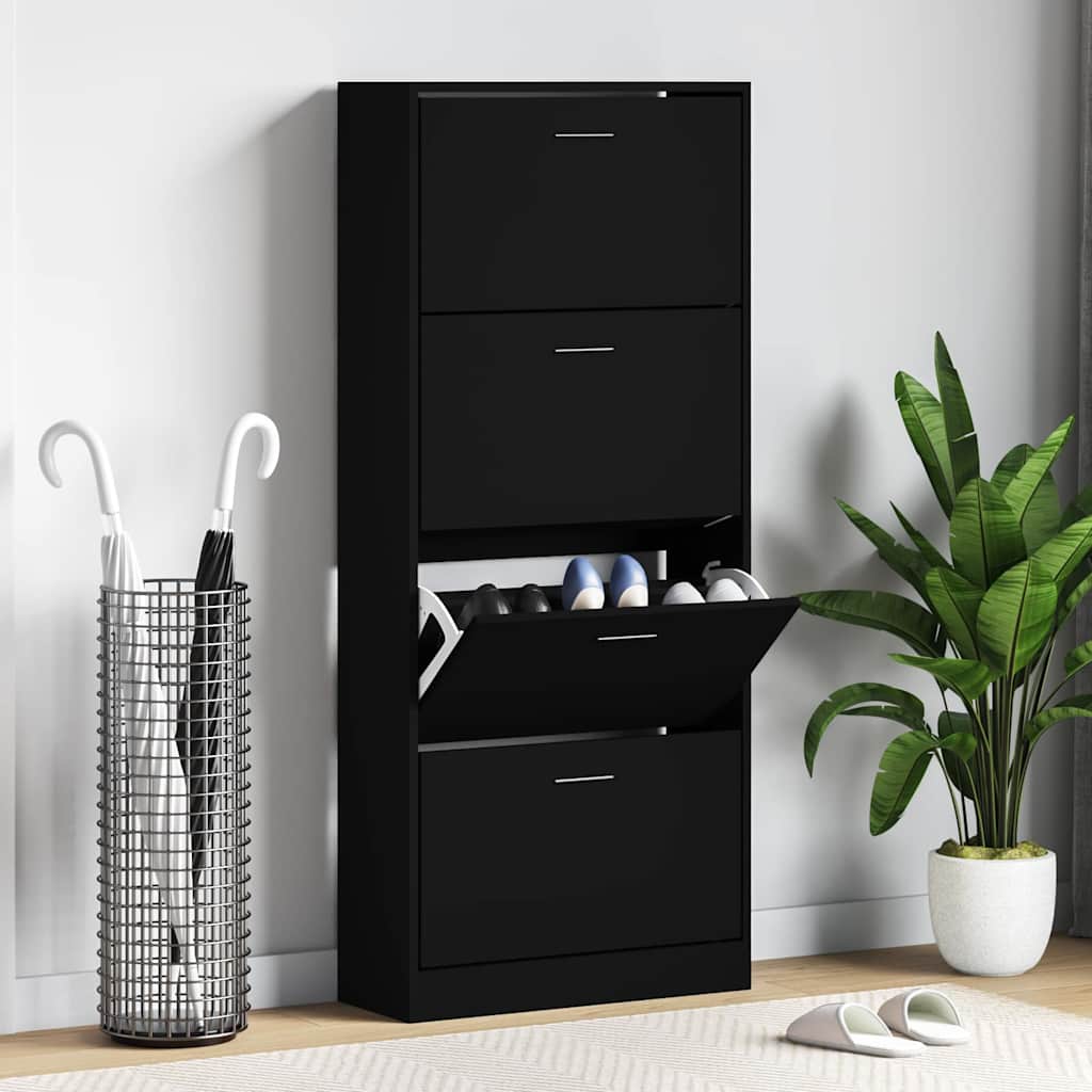 vidaXL Shoe Cabinet Black 63x24x147 cm Engineered Wood 1
